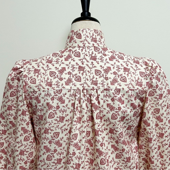 Frontier Classics Ivory Red Puff Sleeve Button Up Western Prairie Blouse Medium - Picture 8 of 14